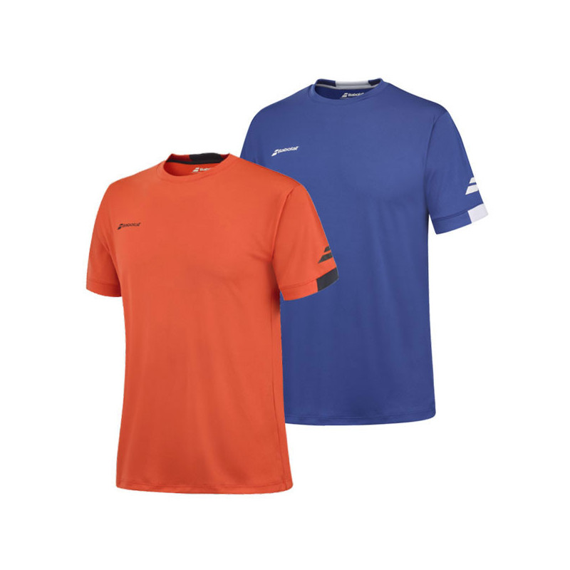 Tee-shirt enfant Babolat Play Crew bleu ou rouge fluo