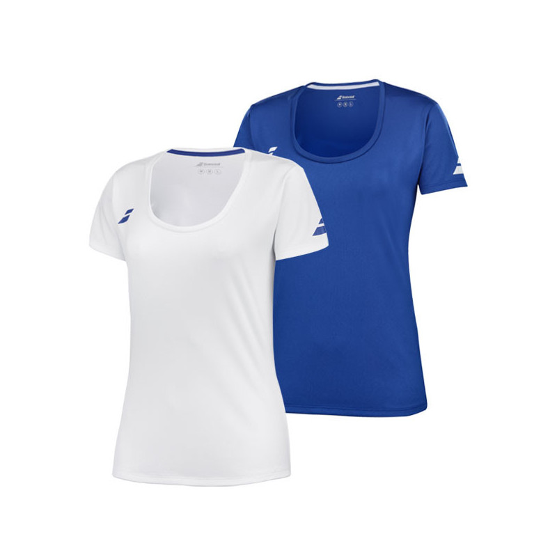 Tee-shirt femme Babolat Play Crew blanc ou bleu
