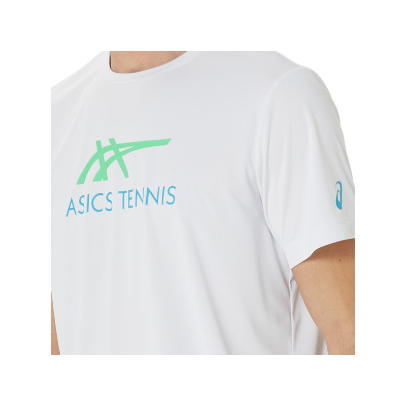 Tee-shirt tennis Asics Court Graphic blanc ou turquoise