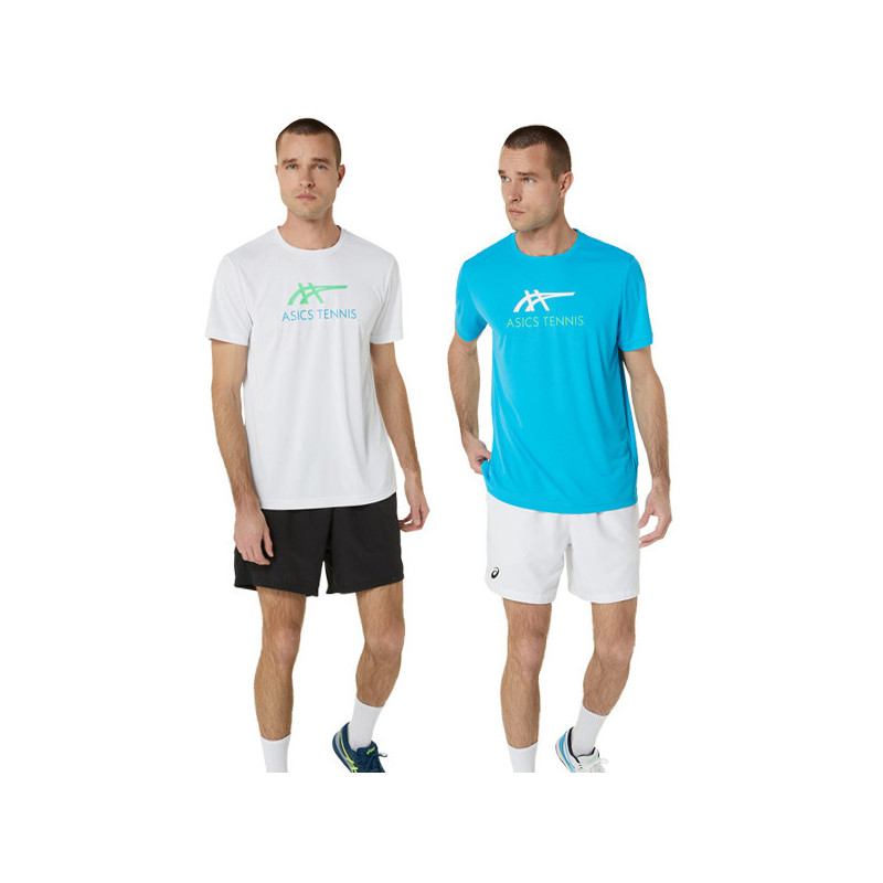Tee-shirt tennis Asics Court Graphic blanc ou turquoise