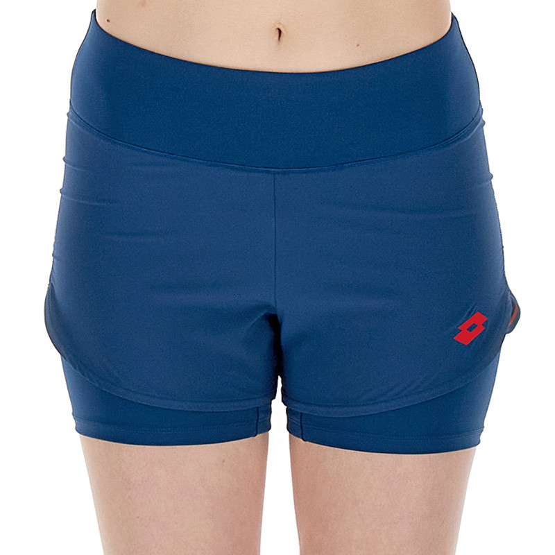 Short de tennis femme Lotto D1 Tech bleu avec shorty intégré