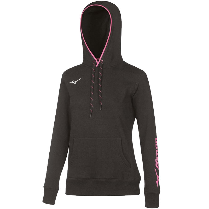 Sweat-shirt de sport Mizuno Team pour femme, noir avec liseré rose