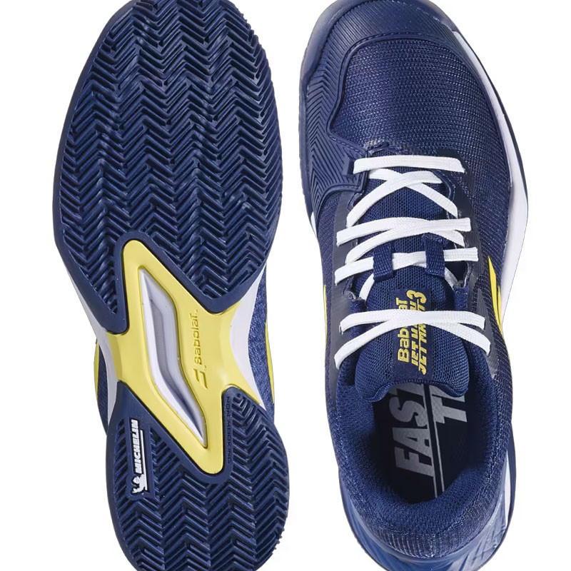 Babolat Jet Mach 3 Junior All Court, coloris bleu marine et jaune