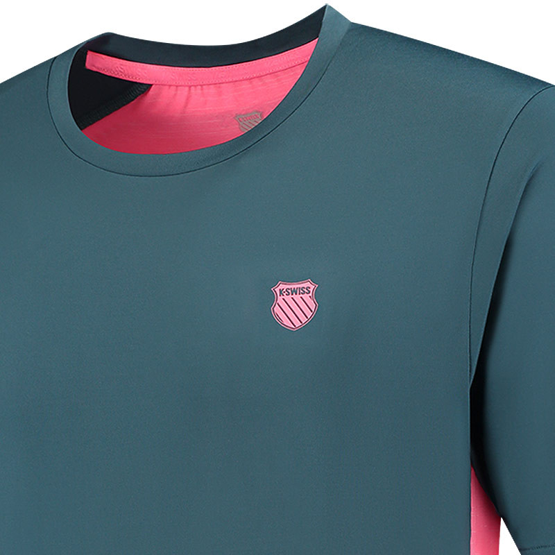 Tee-shirt de tennis K-Swiss Hypercourt Mix vert aqua et rose