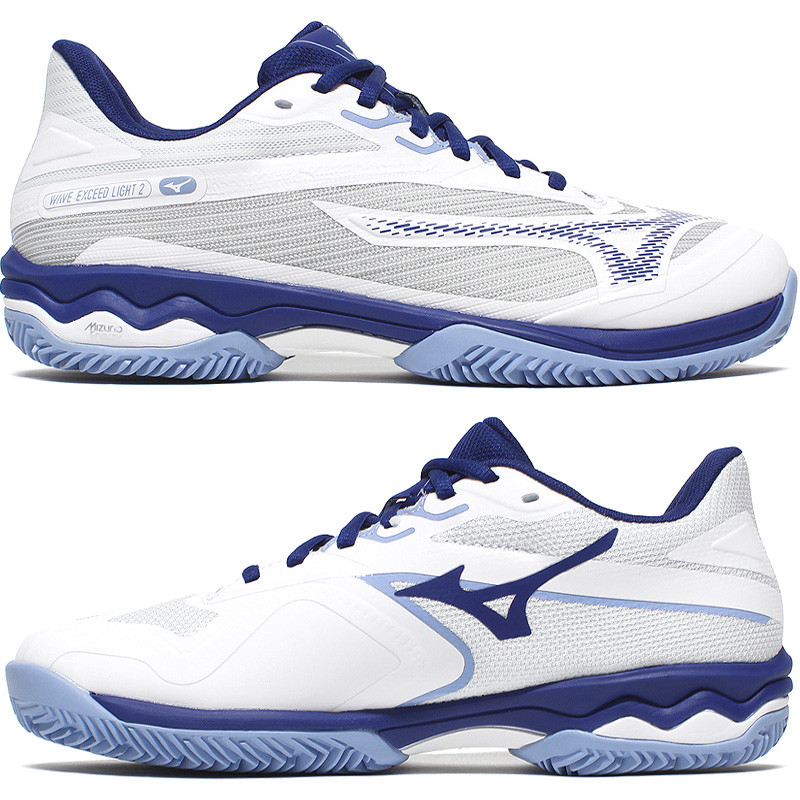 Mizuno Wave Exceed Light 2 Clay femme blanche et bleue