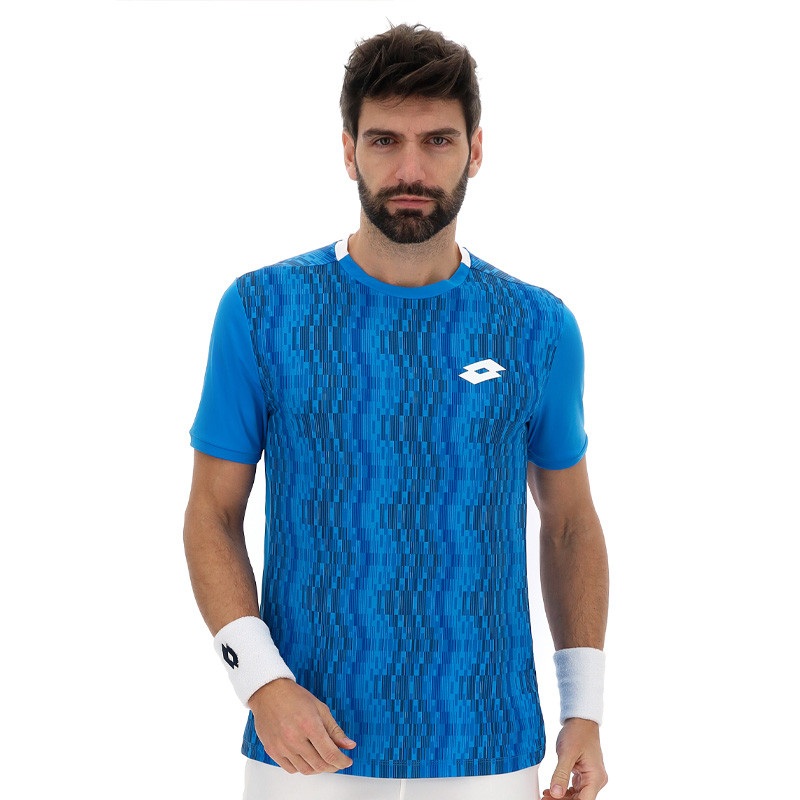 Tee-shirt de tennis homme Lotto Tech 4 bleu, respirant et stretch