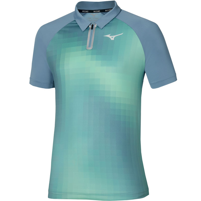 Polo de tennis Mizuno Shadow Graphic Pixel bleu et vert