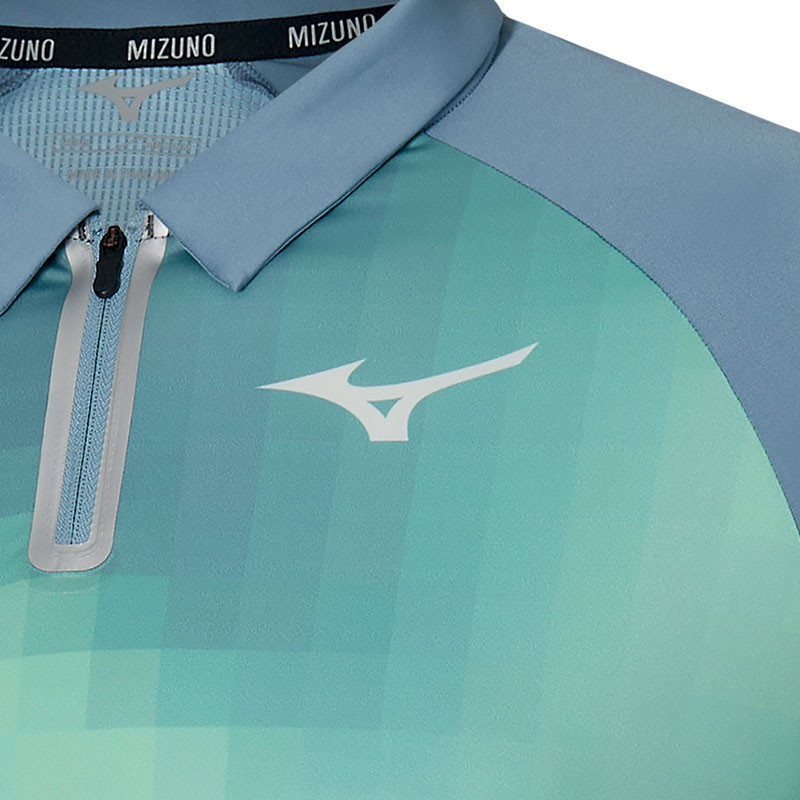 Polo de tennis Mizuno Shadow Graphic Pixel bleu et vert