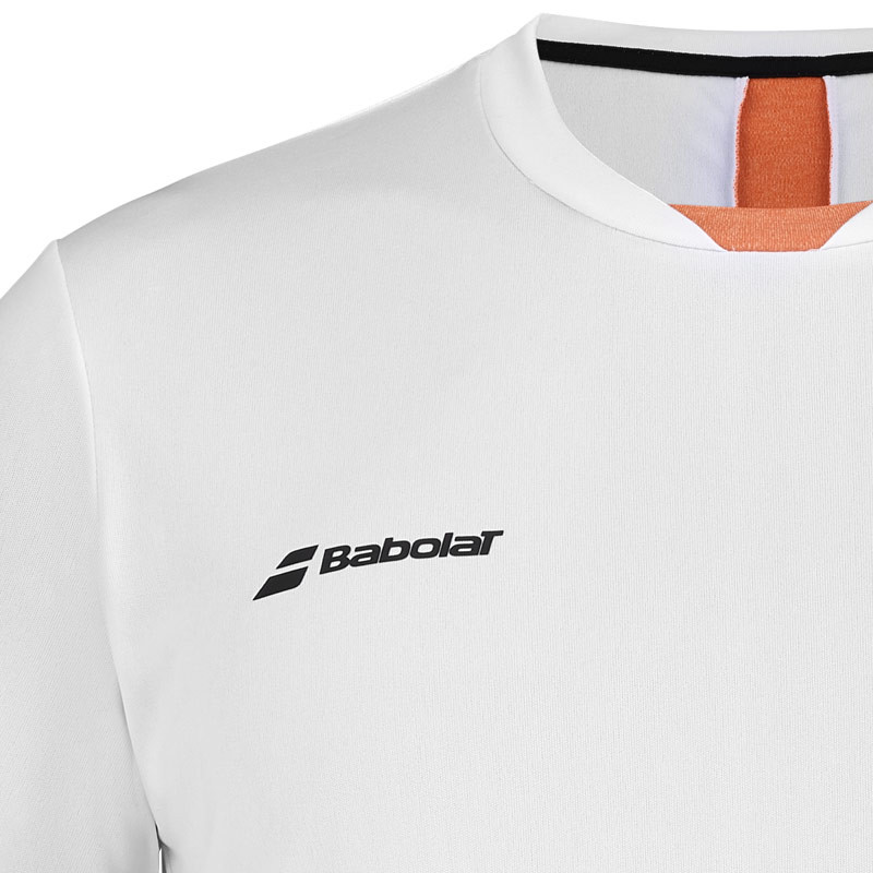Tee-shirt enfant Babolat Play Crew blanc, bleu et saumon