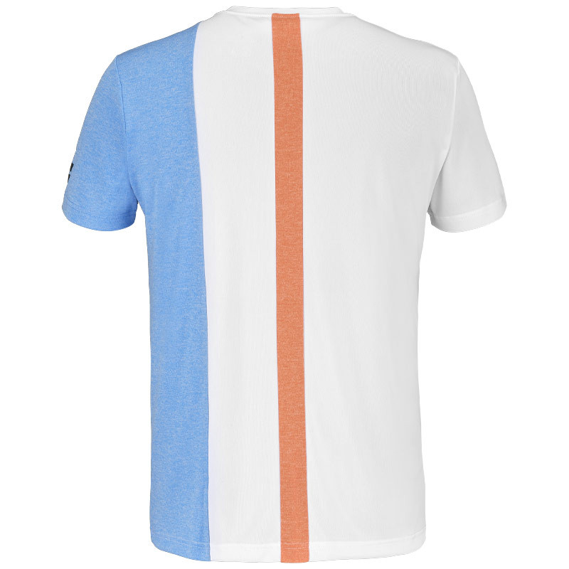Tee-shirt enfant Babolat Play Crew blanc, bleu et saumon