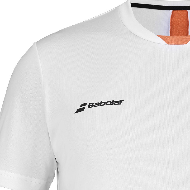 Tee-shirt homme Babolat Play Crew blanc, bleu et saumon