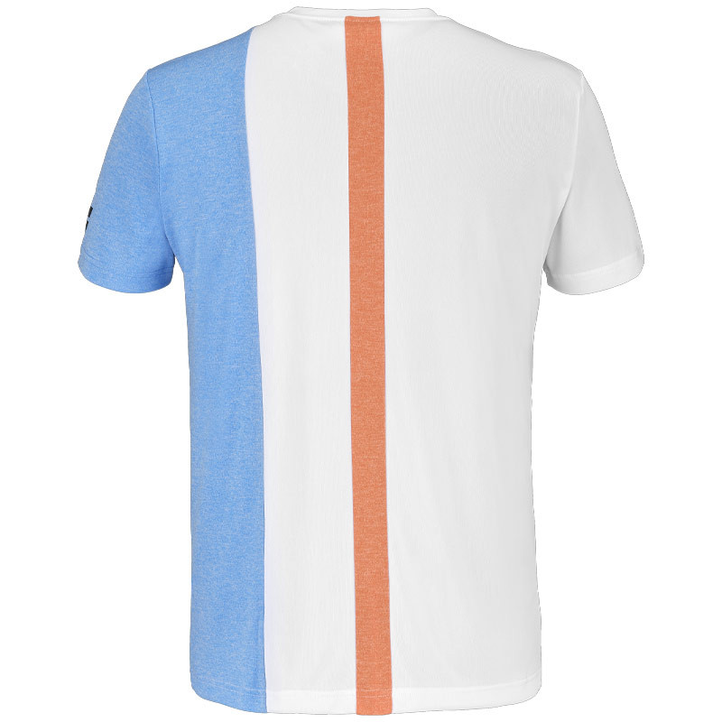Tee-shirt homme Babolat Play Crew blanc, bleu et saumon