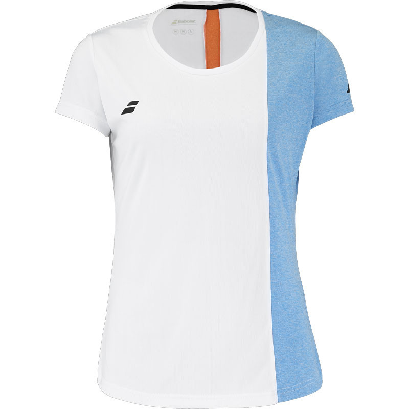 Tee-shirt de tennis jeune fille Babolat Play Crew blanc et bleu