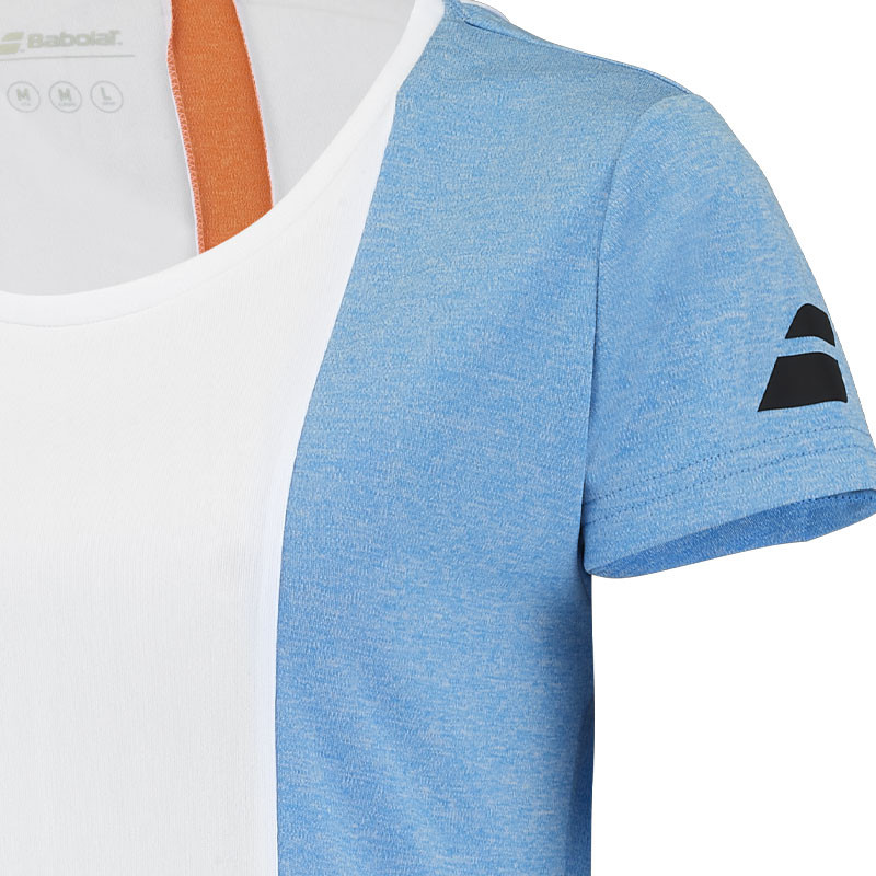 Tee-shirt de tennis jeune fille Babolat Play Crew blanc et bleu