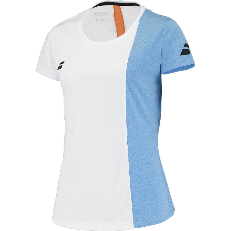 Tee-shirt de tennis jeune fille Babolat Play Crew blanc et bleu