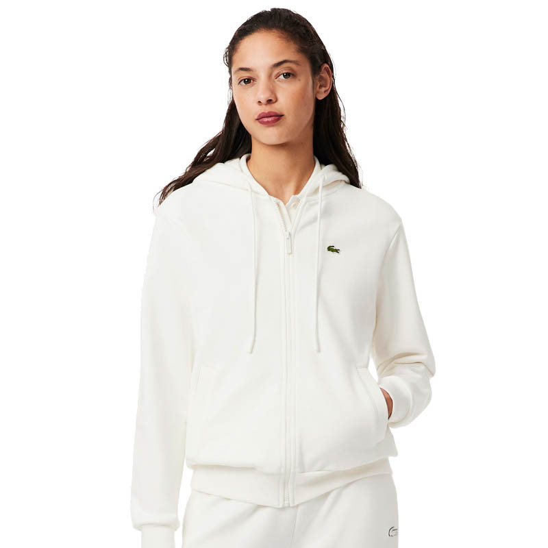 Sweat zippé femme Lacoste Regular Coton blanc