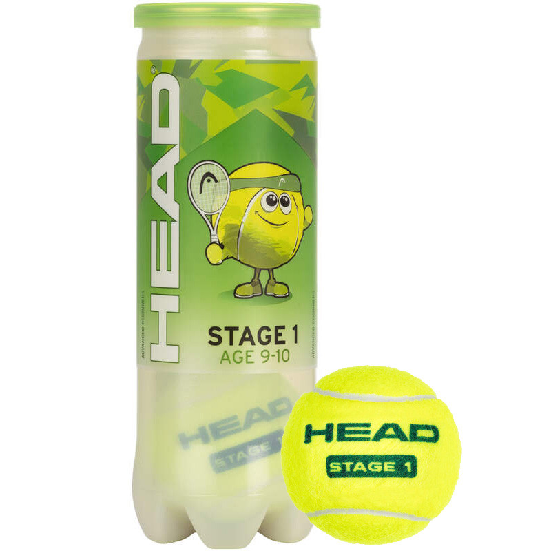 Tube de 3 balles de tennis verte Head Stage 1