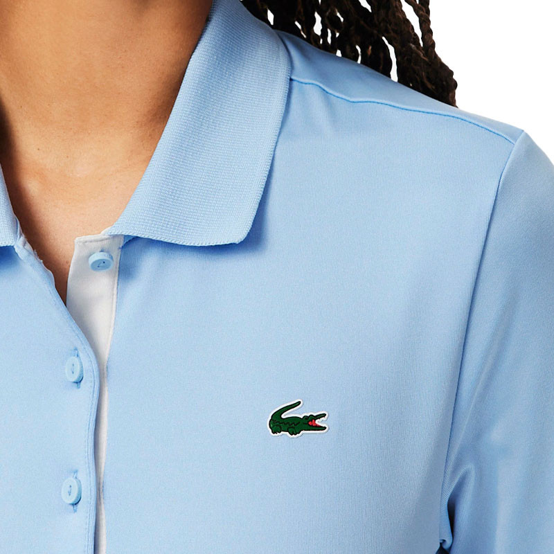 Polo tennis femme Lacoste Sleeved Ribbed bleu ciel