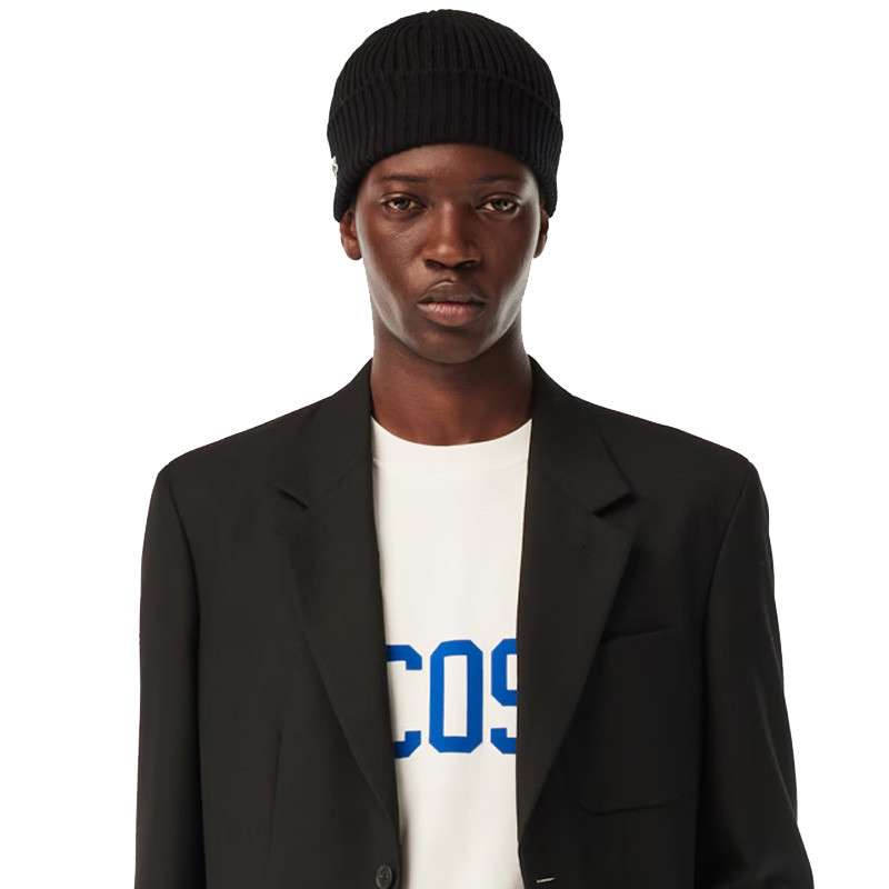 Bonnet Lacoste unisexe en laine coloris noir