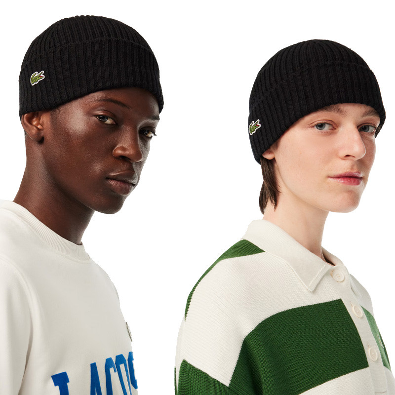 Bonnet Lacoste unisexe en laine coloris noir