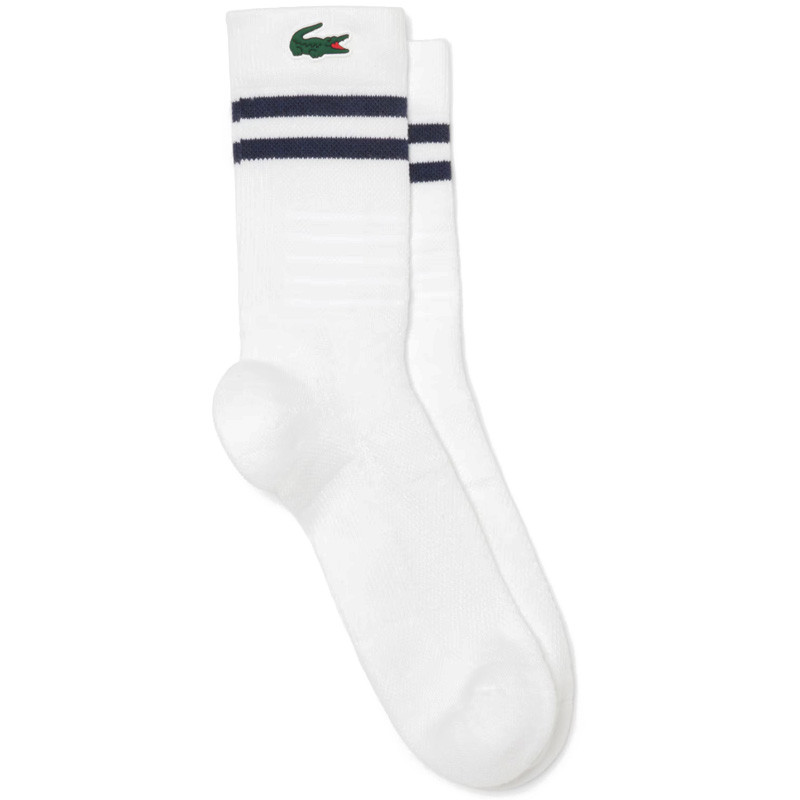 Chaussettes de tennis Lacoste Sport blanches rayées