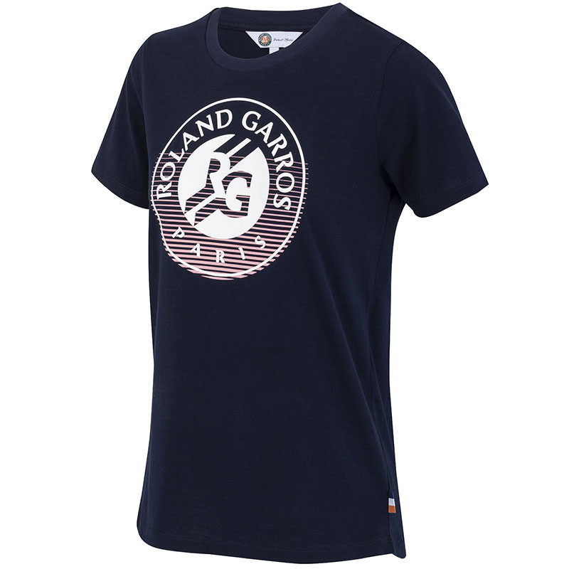 Tee-shirt femme Roland Garros Big Logo bleu marine, blanc et rose