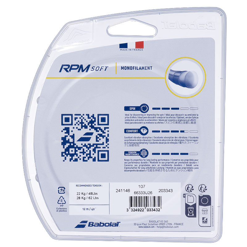 Cordage de tennis Babolat RPM Soft - Nouveau monofilament polyamide