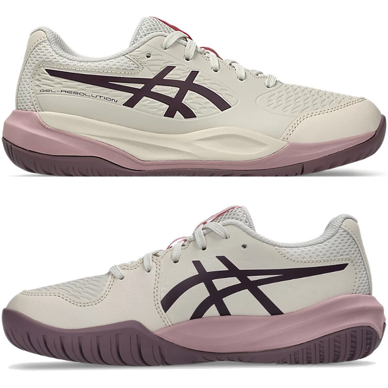 Chaussures de Tennis Enfant Asics GEL-Resolution 9 GS beige et rose