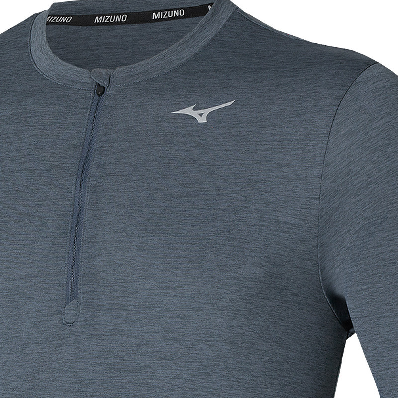 Tee-shirt de sport manches longues homme Mizuno Core Impulse Half Zip gris chiné