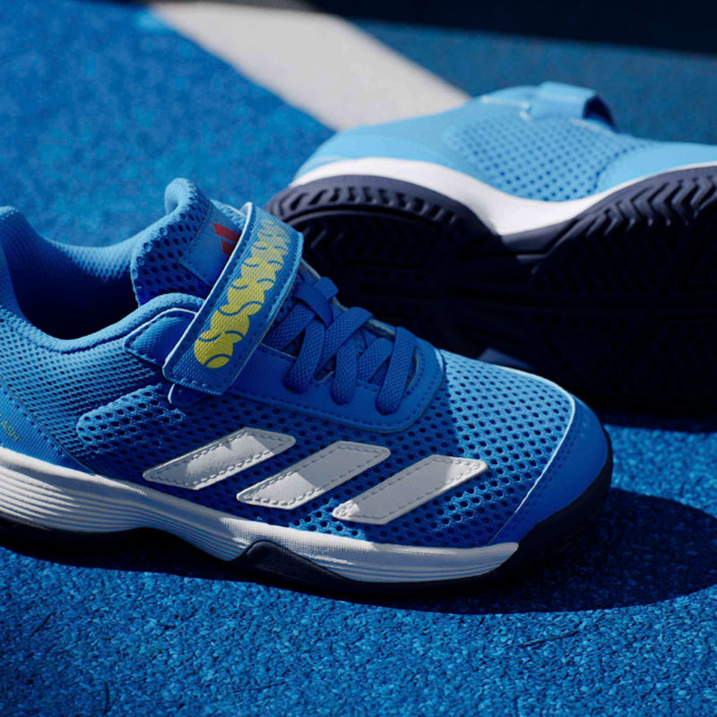 Adidas Courtflash Kids - Chaussure tennis enfant à scratch Bleu Blanc