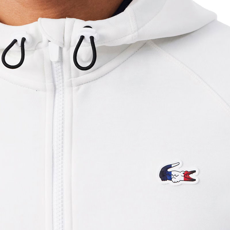 Sweat zippé à capuche Lacoste Équipe de France de tennis - Coloris blanc