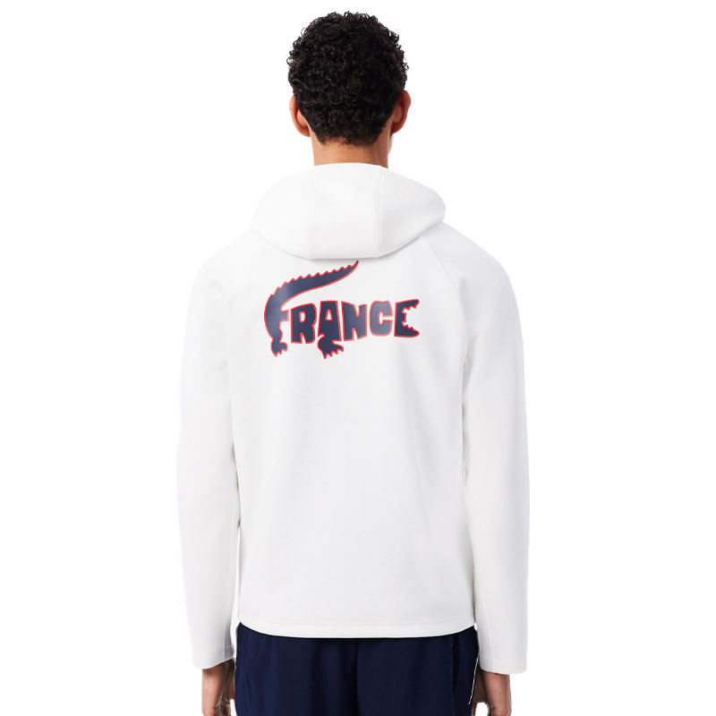 Sweat zippé à capuche Lacoste Équipe de France de tennis - Coloris blanc