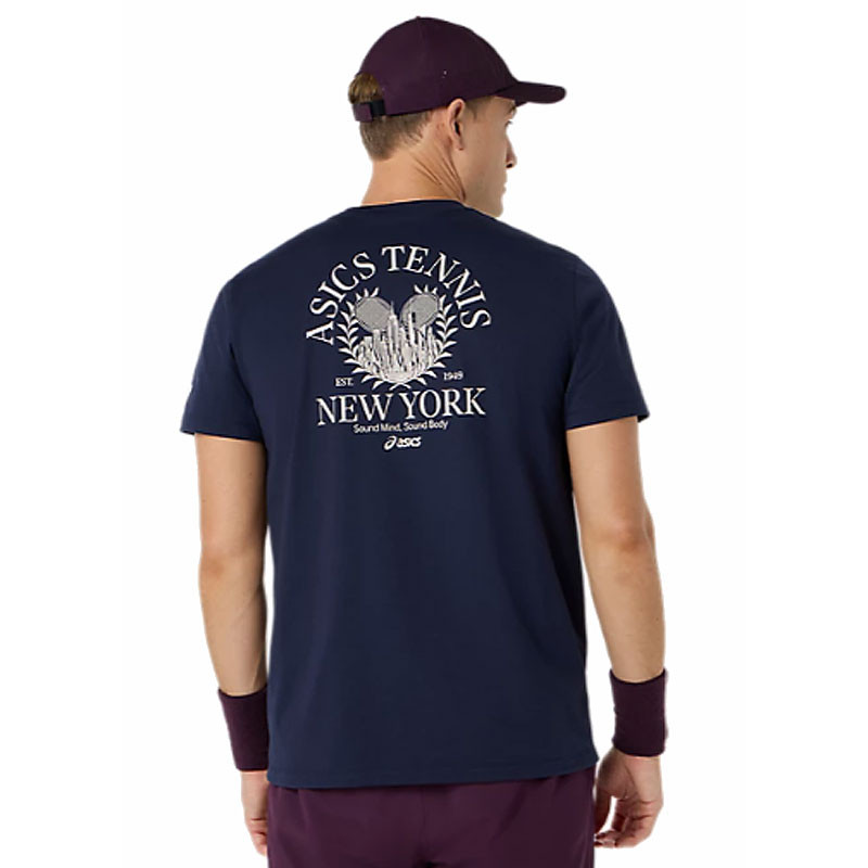 Tee-shirt de tennis homme Asics Game Seasonal Graphic US Open bleu marine