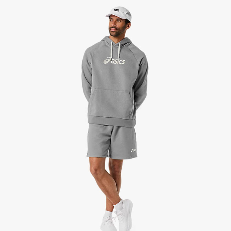 Sweat à capuche de sport homme Asics Logo Fleece Hoodie coloris gris