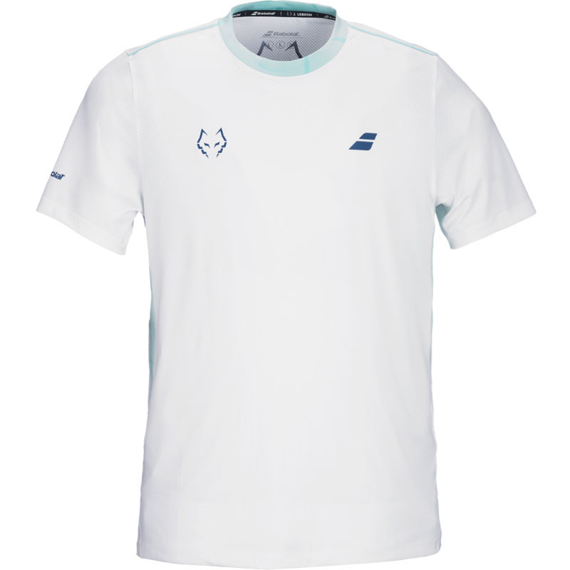 Tee-shirt de padel homme Babolat Crew Neck Tee Lebrón, blanc et bleu