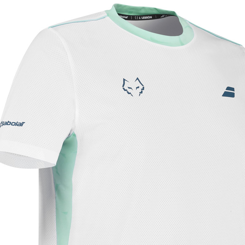 Tee-shirt de padel homme Babolat Crew Neck Tee Lebrón, blanc et bleu