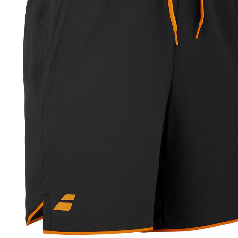 Short de tennis homme Babolat Perf, coloris noir et orange