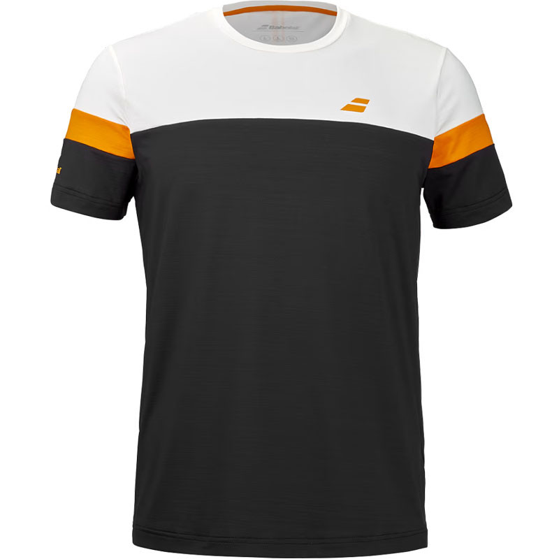 Tee-shirt de tennis homme Babolat Perf Crew Neck noir, blanc et orange