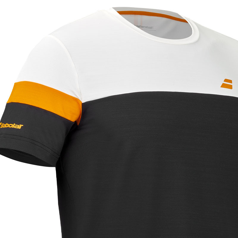 Tee-shirt de tennis homme Babolat Perf Crew Neck noir, blanc et orange